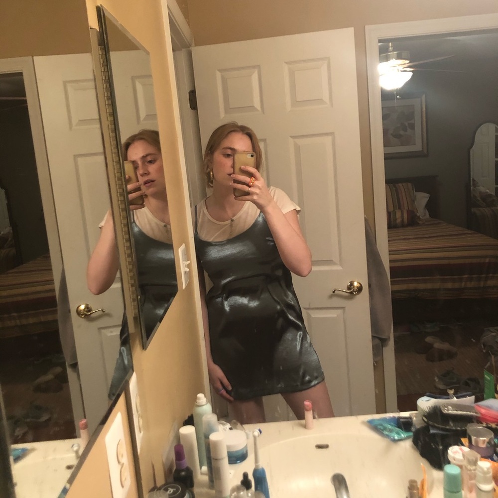 Blue satin slip dress from urban outfitters